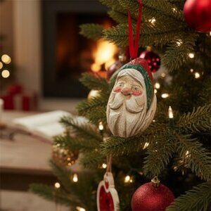 Carved wood Santa Claus ornament by House of Hatten 1988 Folk Art